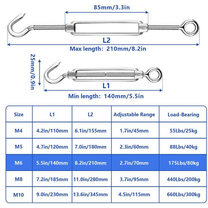 TooTaci 1/8" Wire Rope Kit, 100ft 304 Stainless Steel Cable, M6 Turnbuckles - color: 30M+M6 Turnbuckle Wire Tensioner Kit