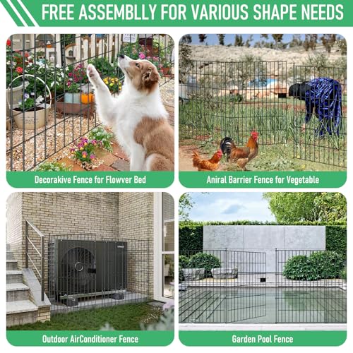 10 Panel No Dig Metal Garden Fence 40"H x 23.6'L Dog Fence Outdoor for Yard | Rustproof welded metal with ground stakes for outdoor yards, patios. Modular design restrains pets, rabbits and small animals - size: 10 Panels-23.6 ft(L) X 40 in(H) with Gate