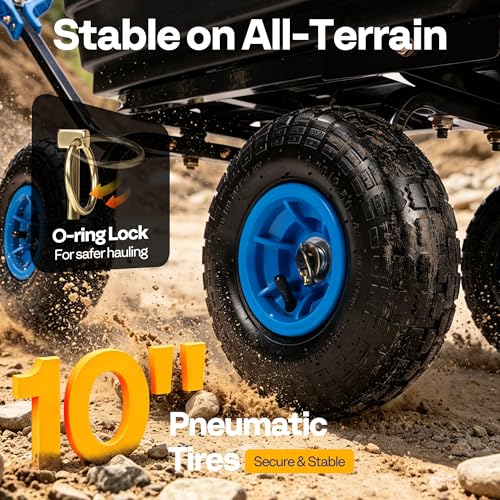 VIVOHOME 660lbs Wheelbarrow Dump Garden Cart with 2-in-1 Convertible Handle | Attach to ATV or Tractor, 10" All Terrain Wheels, Heavy Duty Utility Trailer for Yard - color: Blue