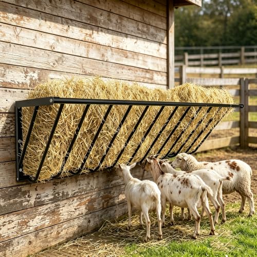 Carbon Steel Goat Hay Feeder, Wall Mounted Livestock Rack, 67 Gallon Dual-Use Rack for Feed, Blankets, Clothes, 63"