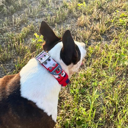 ADITYNA Heavy Duty Dog Collar for Medium Dogs with Traffic Handle - color: Camo Red Blue, size: Medium: Fit 15-19" Neck