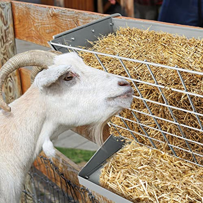 Wall Mount Hay Rack, Metal 2 in 1 Hay and Grain Feeder - color: Silver