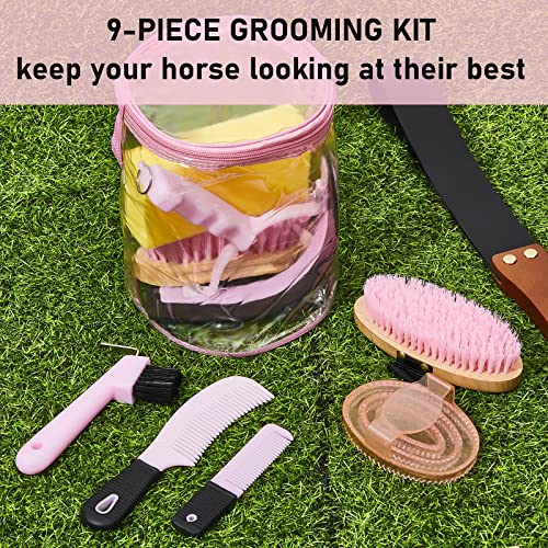 Cunhill 9 Pcs Horse Grooming Kit Tack Room Supplies, Cute, Pink - color: Pink, style: Cute