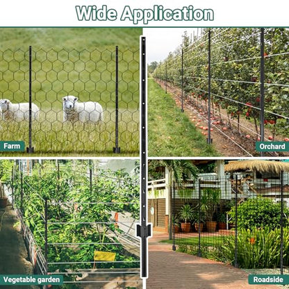 Fence Posts 4.8 FT Black, 16 Pack Heavy Duty U Posts - color: Black, size: 4.8FT-16Pack