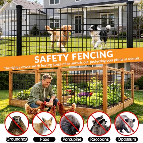 Welded Wire Fence, 24 Inch x 100 Foot Black PVC Coated Wire Mesh, 2 Inch x 3 Inch 16GA Garden Border Fencing Roll Vinyl Coating Metal Wire Mesh for Yard Vegetable Plant Protection Poultry Netting - size: 24X100ft