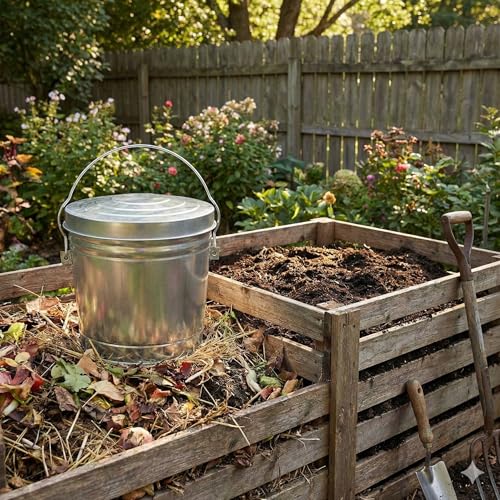 6-Gallon Galvanized Steel Storage Can with Lid, Heavy-Duty Metal Trash Can for Outdoor, Indoor Use, Pet Food Container, Bird Seed Storage, Ash Bucket, Rodent Proof, Ideal for Garage, Garden, Patio