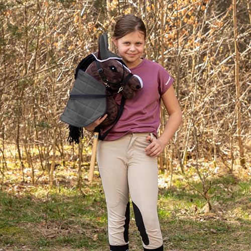 SKIPPI Reversible Blanket and Fly Cover - Grey and Brown, Two Tone Hobby Horse Blanket and Fly Ears, Fits Most Horses A3 and A4