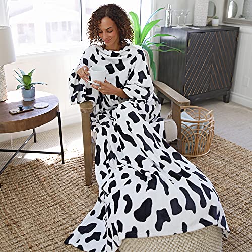 Catalonia Wearable Blanket with Sleeves for Women & Men, Fleece Wrap Throw - color: Dalmatian