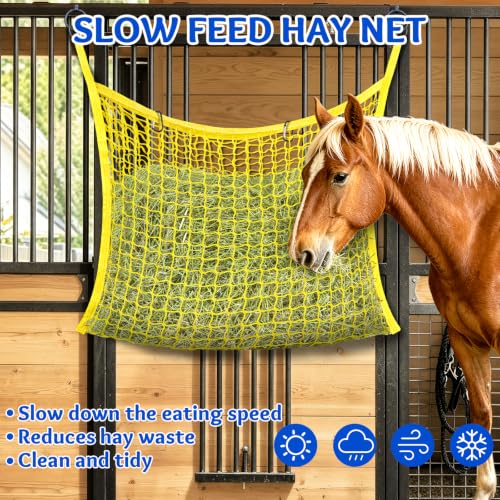 YedsIntu 3 Pcs Hay Bags for Horses, Slow Feed Hay Nets for Horses Goat Sheep, Large Capacity Hay Feeder for Stall, Trailer, Pasture - size: 3PCS-Green,Yellow,Blue
