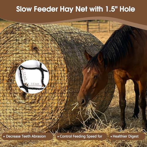 4x4 Ft Round Bale Hay Nets for Horses, Heavy Duty Slow Feed Hay Net