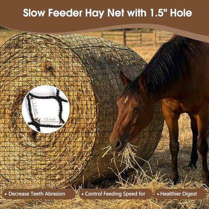 4x4 Ft Round Bale Hay Nets for Horses, Heavy Duty Slow Feed Hay Net