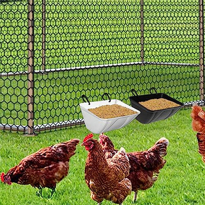 mozoba Hanging Chicken Feeder Trough for Goat Sheep Deer Poultry Duck Chicken Fence Feeder Livestock Feeding Container Goats Supplies Feeders Waterer Bucket (White) - color: White