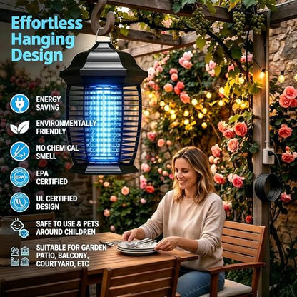 20W 4200V Electric Bug Zapper, IPX4 Waterproof Mosquito Zapper, Indoor Outdoor Insect Killer with 6ft Cord for Patio Garage Backyard.