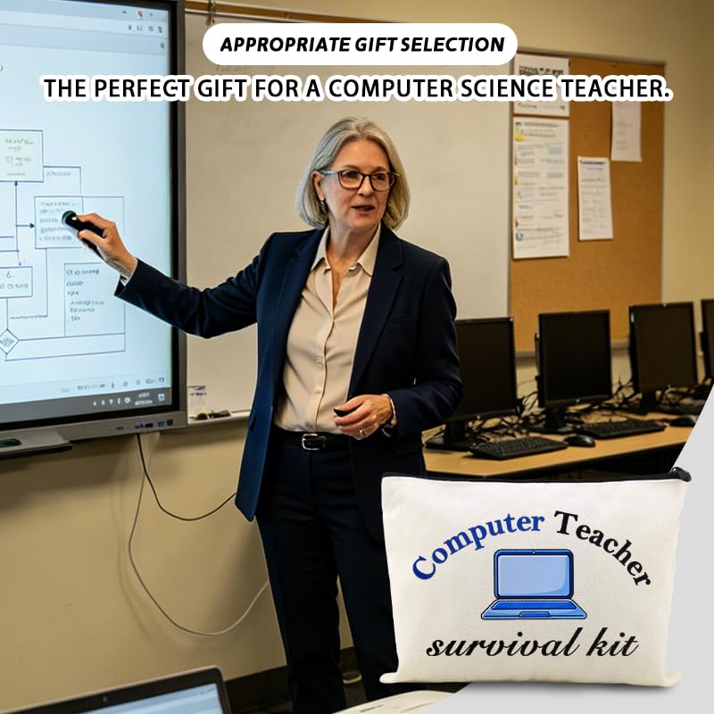 Computer Teacher Survival Kit Funny Computer IT Programmer Teachers Makeup Bag Gift Travel Toiletry Zipper Pouch Software Engineer Eductors Birthday Retirement Christmas Gift - color: Computer Teacher