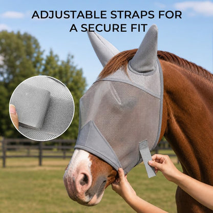 Raelitego Horse Fly Mask with Ears, Breathable Mesh UV Protection (L) - size: L
