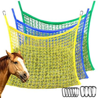 YedsIntu 3 Pcs Hay Bags for Horses, Slow Feed Hay Nets for Horses Goat Sheep, Large Capacity Hay Feeder for Stall, Trailer, Pasture - size: 3PCS-Green,Yellow,Blue