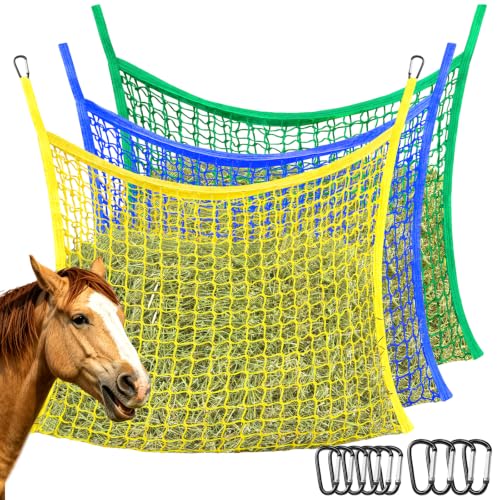 YedsIntu 3 Pcs Hay Bags for Horses, Slow Feed Hay Nets for Horses Goat Sheep, Large Capacity Hay Feeder for Stall, Trailer, Pasture - size: 3PCS-Green,Yellow,Blue