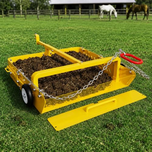 2-in-1 Horse Paddock Cleaner & Tow-Behind Trailer, Heavy Duty Manure Fork & Scoop, Efficient Yard Sweeper for Horse Manure, Drag Collector for Pasture/Yard Easy Cleanup - color: Yellow, size: Upgraded Chain Drag
