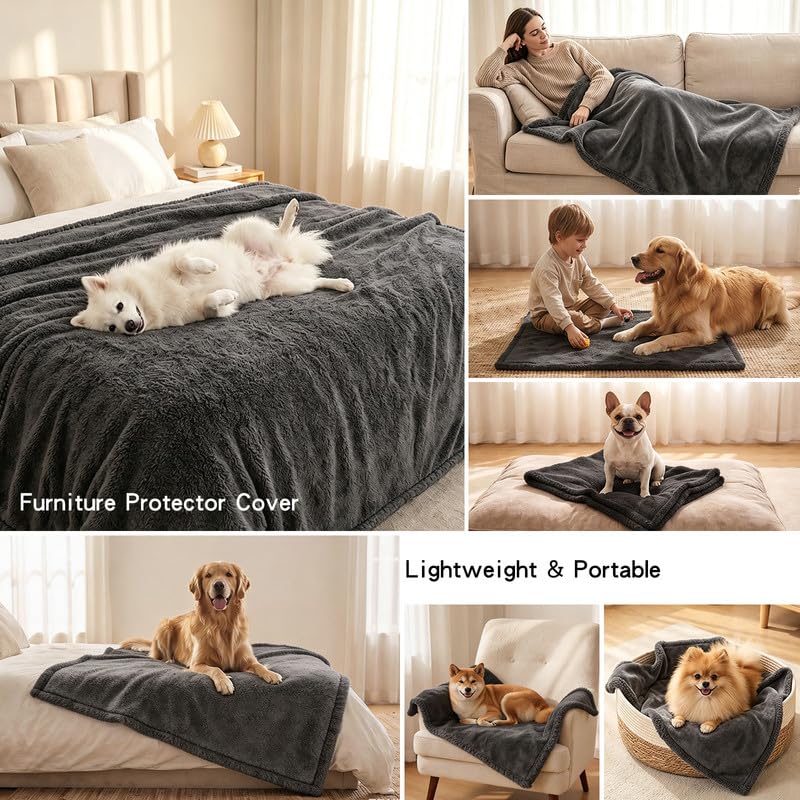 Waterproof Dog Blanket Reversible Pet Bed Cover Puppy Blankets Leakproof Sofa Couch Cover Cat Pet Blanket for Warm Fluffy Washable Grey Mat-M - color: Grey, size: M-100*145cm(40*57in)