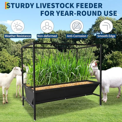 Pasture Hay Feeder for Farms, 2 in 1 Goat Feeder Trough