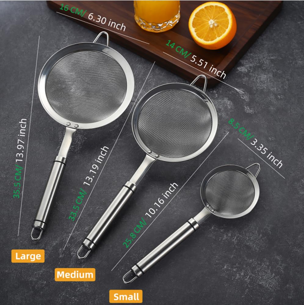 5.5inch 304 Stainless Steel Fine Mesh Strainer for Kitchen, Colander-Skimmer with Handle, Metal Sieves Sifters - size: 5.5inch