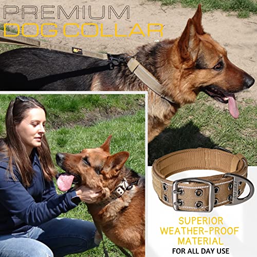 ADITYNA Heavy Duty Dog Collar for Medium Dogs with Traffic Handle - color: Coyote Brown, size: Medium: Fit 15-19" Neck