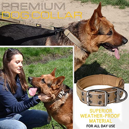ADITYNA Heavy Duty Dog Collar for Medium Dogs with Traffic Handle - color: Coyote Brown, size: Medium: Fit 15-19" Neck