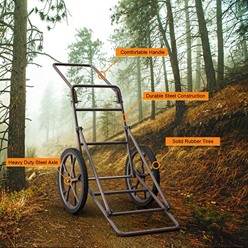 Goplus Folding Deer Cart, 500LBS Deer Hauler with Big Rubber Wheels, Heavy Duty Metal Hunting Game Cart for Animals, Firewood, Hiking, Fishing - style: 23" x 51" x 37.5"
