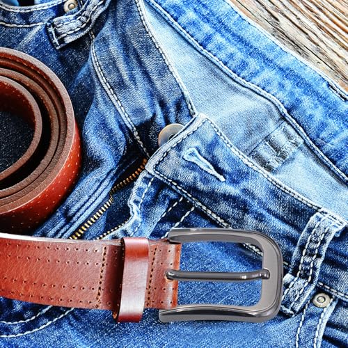 Belt Buckle Replacement Kit for Men Including 2 Pcs 1.5" (40mm) Metal Belt Head, 9 Sets Screws and 1 Piece Hollow Hole Punch, Single Prong Square Replacement Buckle