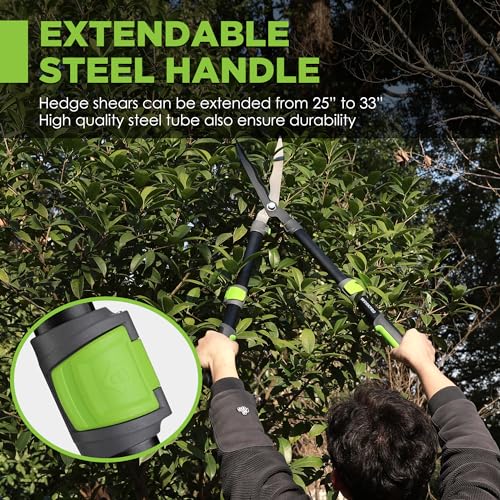 WORKPRO Extendable Hedge Shear, 25"-33" Manual Hedge Clipper/Bush Cutter - size: 25"-33"