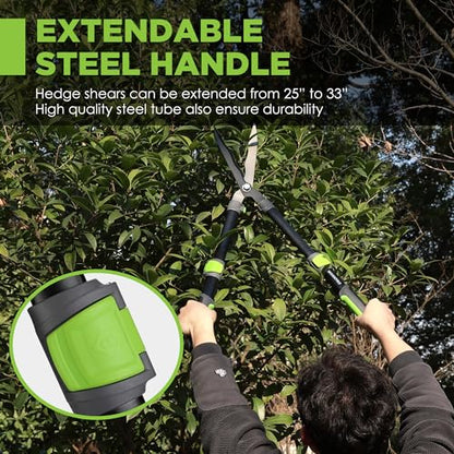 WORKPRO Extendable Hedge Shear, 25"-33" Manual Hedge Clipper/Bush Cutter - size: 25"-33"