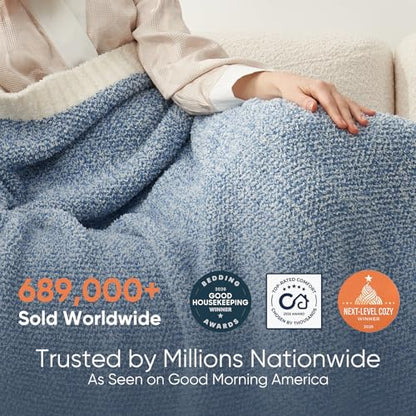 Snuggle Sac Queen Size Bed Blanket Heather Blue, Reversible Super Soft Microfiber Blankets Warm Cozy Knit Fuzzy Plush Bed Blankets, Blue, Queen 90x90 - color: Heather Blue, size: Queen (90"x90")