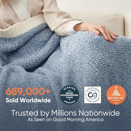 Snuggle Sac Heather Blue Bed Blanket Oversized Twin XL 66x90, Super Soft Warm Blankets for Bed, Living Room, Luxurious Microfiber Blanket Dupes, Heather Blue, 66x90 - color: Heather Blue, size: Twin-XL (66"x90")