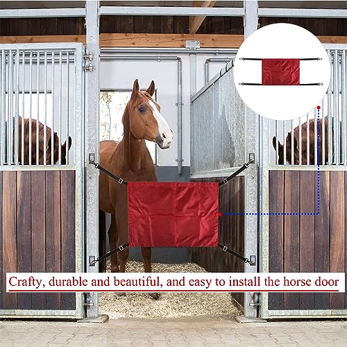 Horse Stall Guard with Swivel Snap Hook,Horse Stall Aisle Guard Fence with Ajustable Straps Strong Metal Push Gate Clip Equestrian Products - color: Red