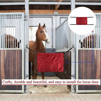 Horse Stall Guard with Swivel Snap Hook,Horse Stall Aisle Guard Fence with Ajustable Straps Strong Metal Push Gate Clip Equestrian Products - color: Red