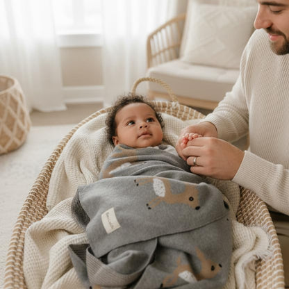 Knit Baby Swaddle Blanket - 100% Cotton Soft Cozy Receiving Swaddling Crib Stroller Quilt Blanket for Shower Gift Registry for Newborns, Infants, Toddlers, Unisex (Deer - Grey) - color: 12 - Deer - Grey