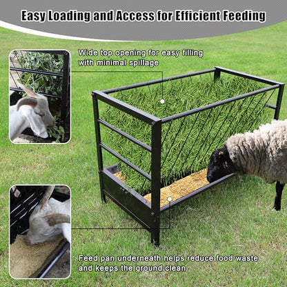 Large Pasture Hay Feeder 71Gallon, 2 in 1 Goat Grain Feeder for Livestock
