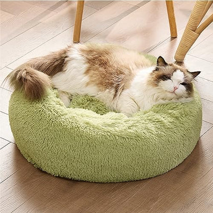 Bedsure Calming Cat Beds Donut Round Washable Kitten Bed,20 inches Green | Fluffy Faux Fur Cuddler,Anti-Slip Bottom,Anti-Anxiety,Deep Sleeping for Cats&Small Pets Up to 15 Lbs - color: Green, size: 20"L x 20"W x 6"Th