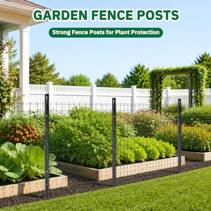 HITTITE 6 Feet Metal Fence Post, 15 Pack U-Post Support Stakes with Anchor Plate, Heavy Duty Steel Garden Fence Stakes, No Dig Fence Posts for Wire Fencing, Yard, Lawn and Farm, Black - size: 6 FT-15 PACK-SPLICING