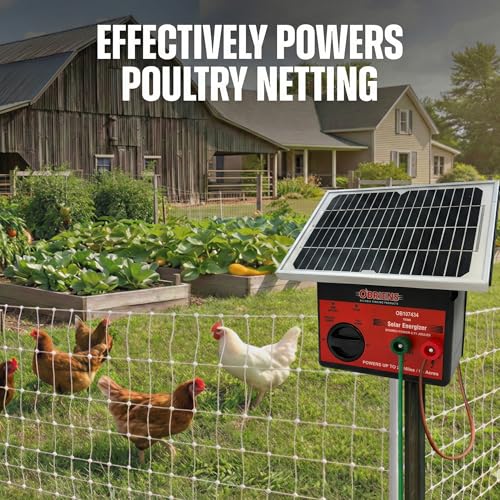 O’Briens 0.71 Joule Solar Electric Fence Charger | Adjustable Power Dial | Powers Up to 28 Miles or 95 Acres | Solar-Powered Energizer with LED Indicator, Fence & Ground Leads, Rechargeable Battery
