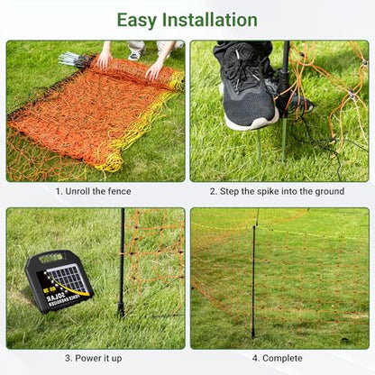 Electric Fence Netting 48"H x 164'L | with Posts and Double-Spiked Stakes, Portable Livestock Nets for Backyards, Homesteads, Gardens, Farms, and Ranches - size: 48"H x 164'L