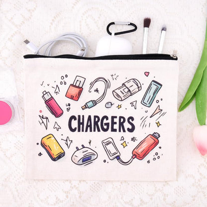 ShiQiao Spl Cable Organizer Bag Travel Accessories for Women Men Birthday Christmas Gifts for Daughter Son Friend Chargers Cable Storage Travel Makeup Bag Organizer Cosmetic Pouch Bags with Zipper - style: White Charger