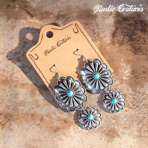 Montana West Rustic Couture's Western Concho Dangle Drop Earrings for Women - color: H-Turquoise