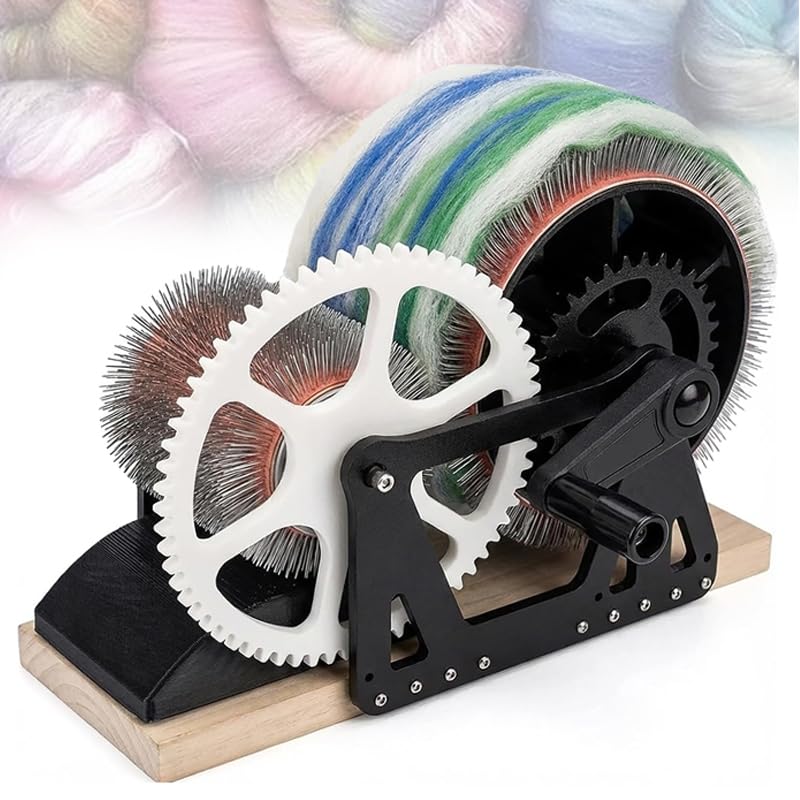 Sheep Fleece Drum Carder, Manual Wool Combing Machine, Fast Color Mixing, Combing, Spinning with Dual Drums, Wool Felt Color Mixer for Impurity Removal for DIY Craft Make Felt Animals