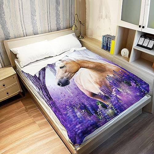 HommomH 50"x60" Palomino Horse Blanket with Purple Lavender, Super Soft Fleece Throw Blankets for Girls Women - size: 50" x 60"