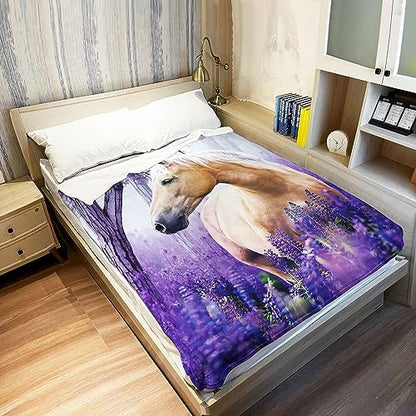 HommomH 50"x60" Palomino Horse Blanket with Purple Lavender, Super Soft Fleece Throw Blankets for Girls Women - size: 50" x 60"