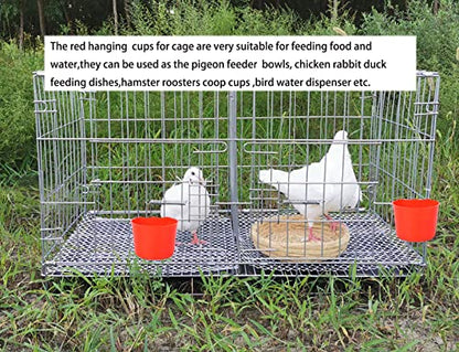 10 Pack Bird Cage Feeding Cups Chicken Seed Bowl Hanging Parrot Food Dishes,Feeder and Waterer Coop Cup Water Bottles for Pigeon Quail Parakeets Rabbit Poultry - color: Red 10 packs