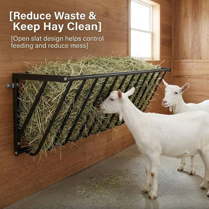 63 Inch Wall Mounted 100 Gallon Hay Feeder for Goats, Heavy Duty Livestock Feeder Large Volume Farm Feed Trough Fits Cows Horses for Farm Use