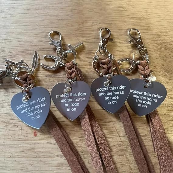 Protect This Rider and The Horse She Rode in On-Saddle Charm, Saddle Heart Charm, Equestrian Riding Gift,Horse Lovers Gifts - color: he