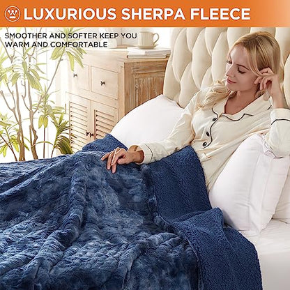 Westinghouse Heated Blanket Full Size, Faux Fur with 10 Levels, Indigo - color: Indigo, size: Full 80" x 84"